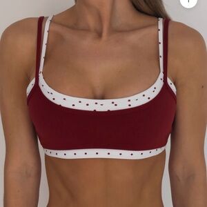 Women's Burgundy Scoop Neck Bralette with White Polka Trim